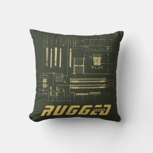 green and gold Tech  Motherboard  Circuit Board Throw Pillow