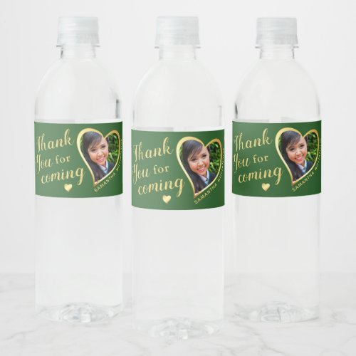 Green and Gold Thank You 2023 Graduation Water Bottle Label