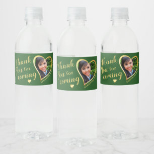 Green and Gold Thank You 2025 Graduation Water Bottle Label