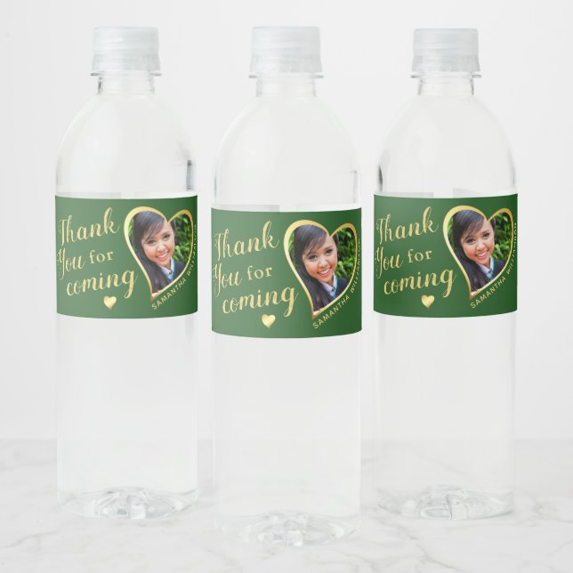 Green and Gold Thank You 2025 Graduation Water Bottle Label (Bottles)