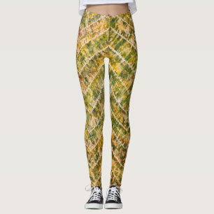 Green and Gold Tie Dye Chevron Pattern Leggings