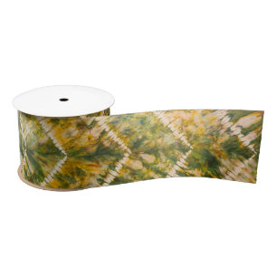 Green and Gold Tie Dye Chevron Pattern Satin Ribbon