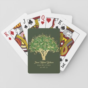 Green And Gold Tree Mitzvah Playing Cards by InBeTeen at Zazzle