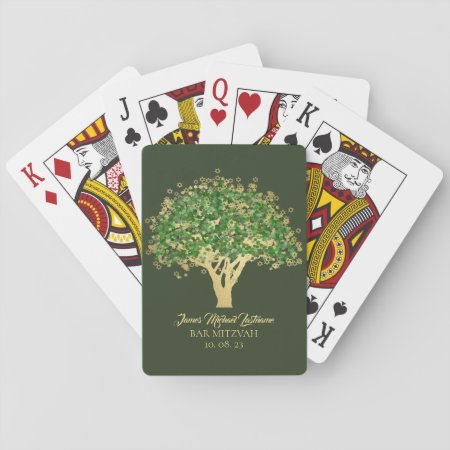 Green And Gold Tree Mitzvah Playing Cards