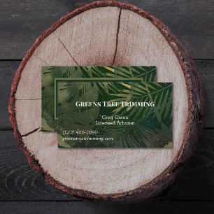 Green and Gold Tree Trimming Business Card