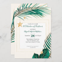 Green and Gold Tropical Greenery Christmas Party Invitation
