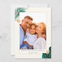 Green and Gold Tropical Greenery Photo Holiday Card