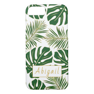 Green and gold tropical leaves modern iPhone 8/7 case