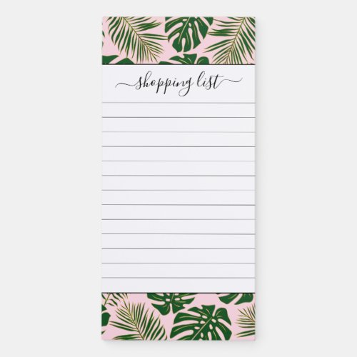 Green and gold tropical leaves pink shopping list magnetic notepad