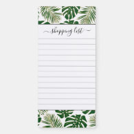 Green and gold tropical leaves shopping list magnetic notepad