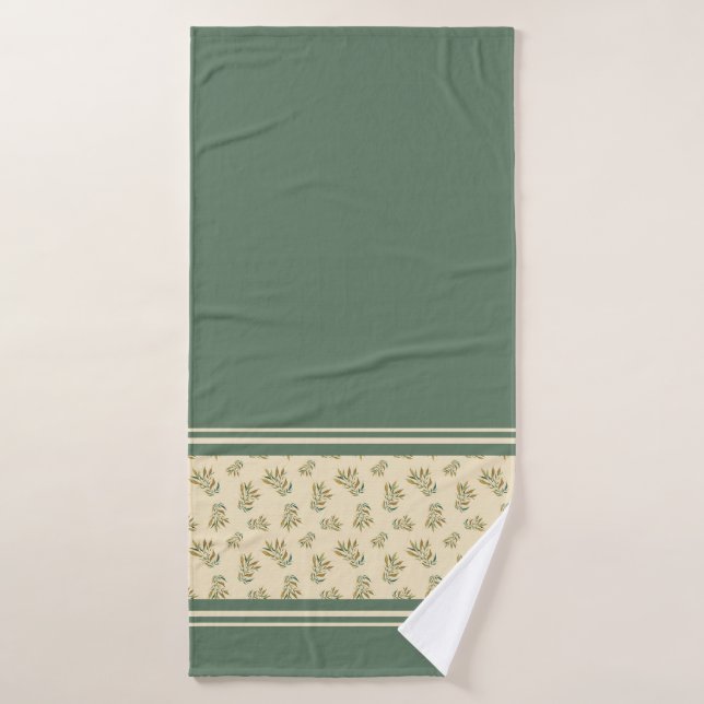 Green and Gold Twigs Botanical Pattern Towel (Bath Towel)