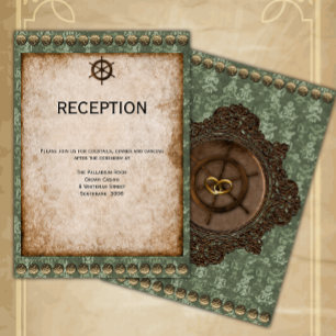 Green and Gold Victorian Steampunk Reception Enclosure Card