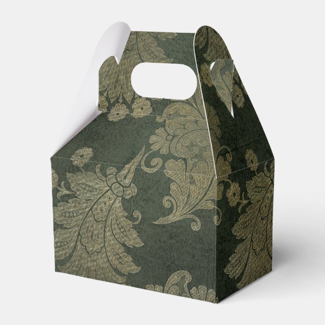 Green and Gold Vintage Damask Favor Boxes (Front Side)