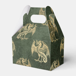 Green and Gold Vintage Dragon Favor Boxes