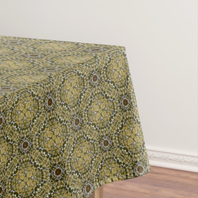 Green and Gold Vintage Knit Pattern Tablecloth (In Situ)