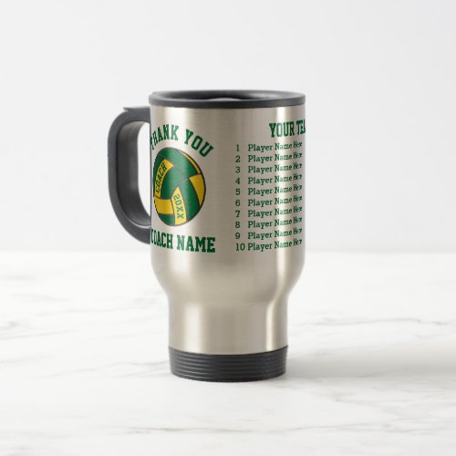 Green and Gold Volleyball Coach Gifts Personalized Travel Mug