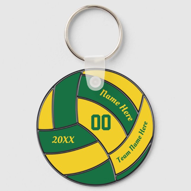 Green and Gold Volleyball Party Favors Keychains (Front)