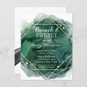Green And Gold Watercolor Brunch & Bubbly Invitation