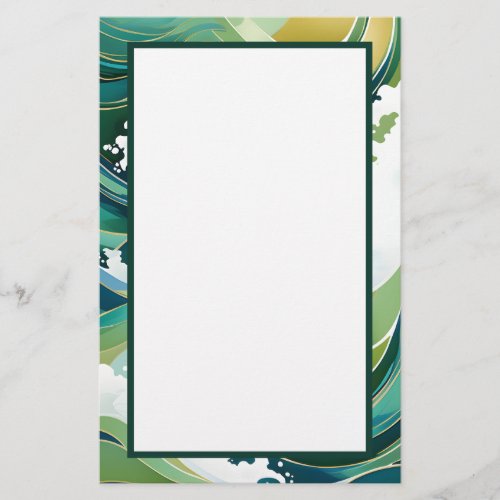 Green and Gold Waves Stationery