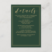 Green and Gold Wedding details card