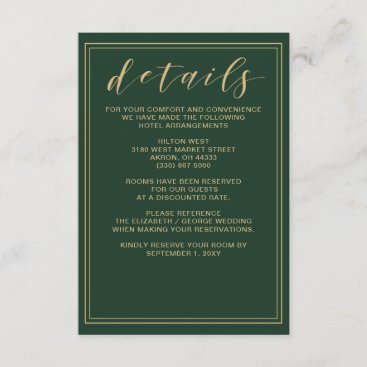 Green and Gold Wedding details card