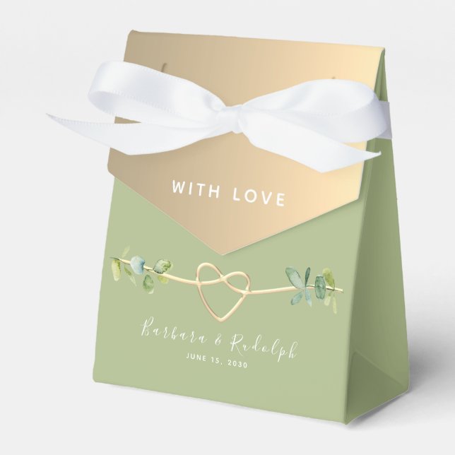 Green and Gold Wedding Favor Box (Front Side)