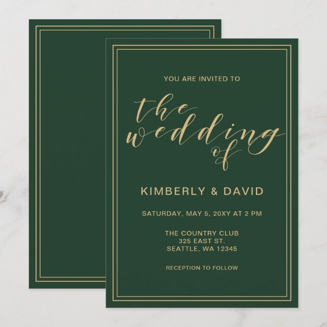 Green and Gold  Wedding Invitation (Front/Back)