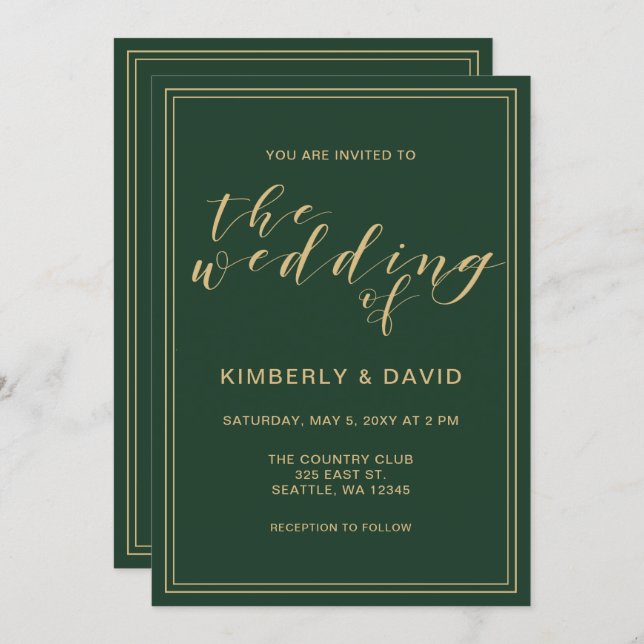 Green and Gold  Wedding Invitation (Front/Back)