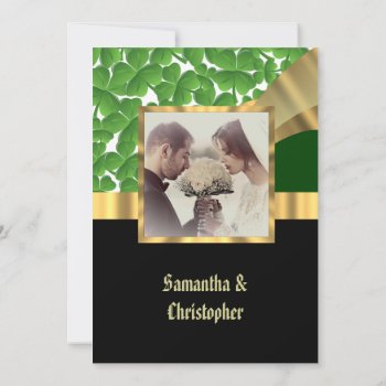 Green And Gold Wedding Photo Invitation by personalized_wedding at Zazzle