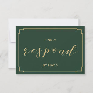 Green and Gold Wedding rsvp Card