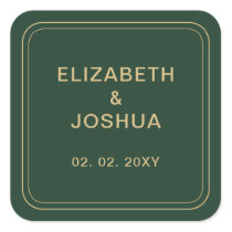 Green and Gold Wedding Square Sticker