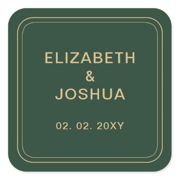 Green and Gold Wedding Square Sticker