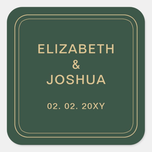 Green and Gold Wedding Square Sticker (Front)