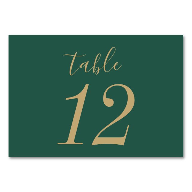 Green and Gold Wedding Table Cards (Front)