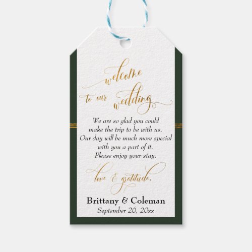 Green and Gold Welcome Love  Gratitude Wedding Gift Tags