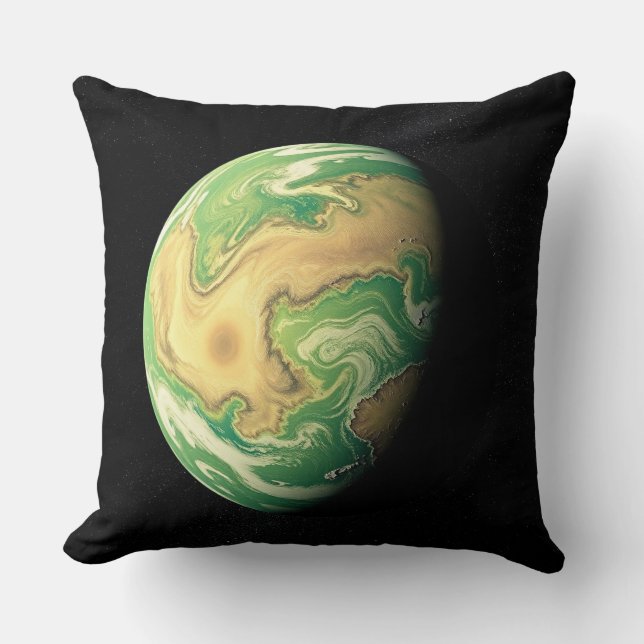 Green and Golden Brown Planet Throw Pillow (Front)