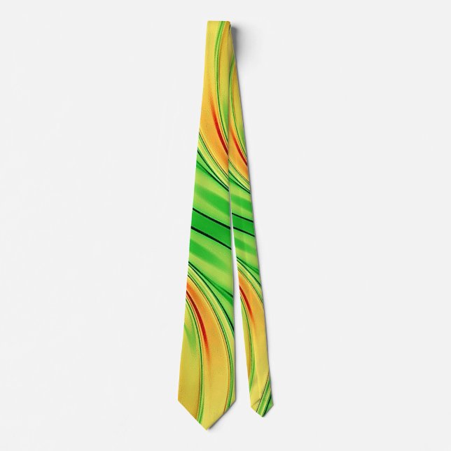 green and golden chrome waves neck tie (Front)