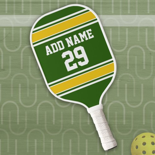 Green and Golden Yellow Sport Jersey _ Name Number Pickleball Paddle