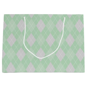 Green and Gray Argyle Pattern Kids Large Gift Bag