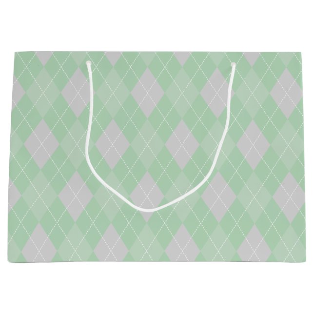 Green and Gray Argyle Pattern Kids Large Gift Bag (Front)