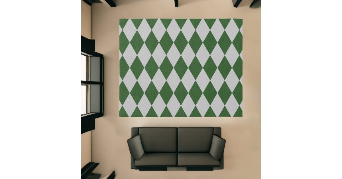 Green and Gray Argyle Style Mod Rug Large | Zazzle
