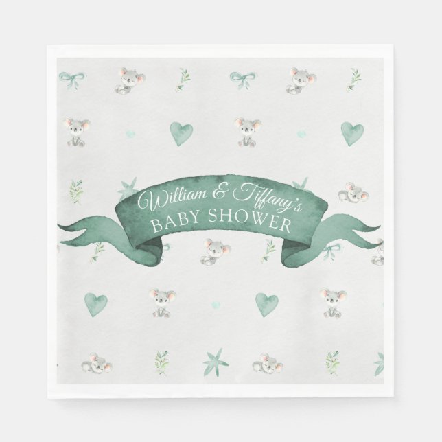 Green and Gray Baby Koala Baby Shower Napkins (Front)