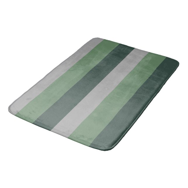 Green and Gray Basic Simple Striped Pattern Bath Mat (Angled)