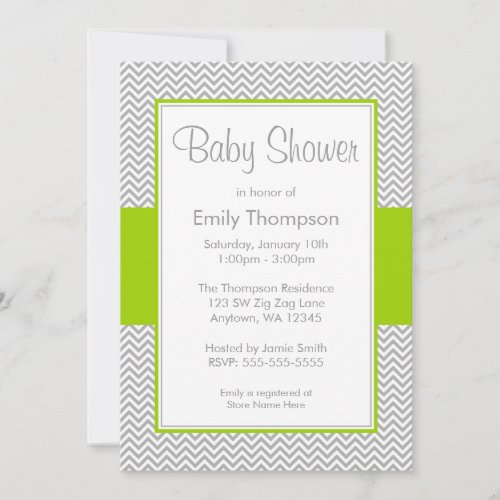 Green and Gray Chevron Baby Shower Invitations