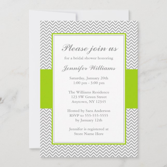 Green and Gray Chevron Bridal Shower Invitation (Front)
