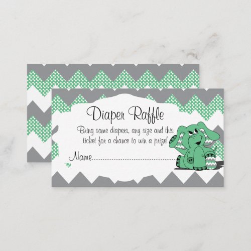 Green and Gray Chevron Elephant Baby Diaper Raffle Enclosure Card