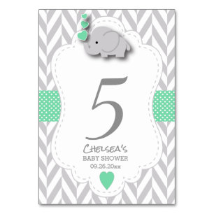 Green and Gray Chevron Elephant Table Number