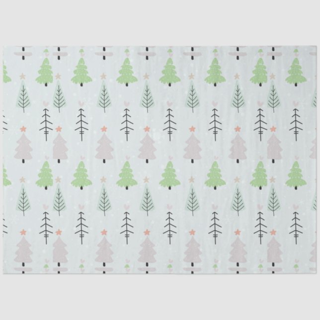 Green and Gray Christmas Trees Stars Christmas Tissue Paper (Front)