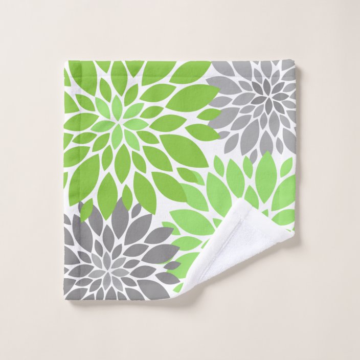 Green and Gray Chrysanthemums Floral Pattern Bath Towel Set | Zazzle.com
