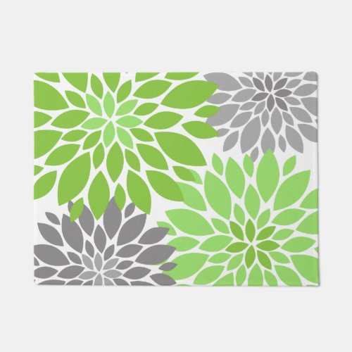 Green and Gray Chrysanthemums Floral Pattern Doormat